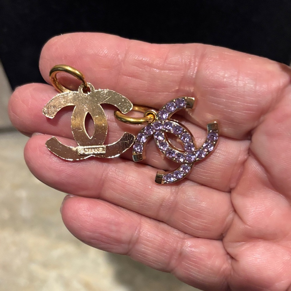 Gold and Lavender CC Crystal Earrings - Picture 3 of 4